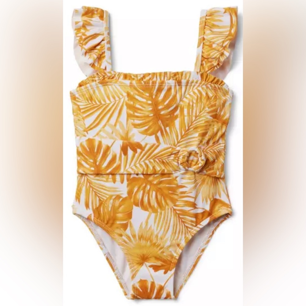 Janie and Jack Baby Girls 12-18mo Golden Apricot Palm Belted Swimsuit